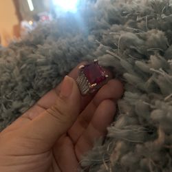 Red Cut Sapphire Sterling Silver Engagement Ring