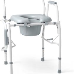 Medline Drop Arm Commode Chair for Adults and Seniors, Padded Seat, Removable Pail, Splash Guard, Drop-Down Arms, 350 lb. Weight Capacity @R5-968
