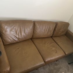 Italian Camel Brown Leather Couch