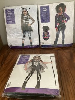 Halloween costumes Girls size 8-10 Brand new. Punky Jester Punk Zombie Grim Reaper