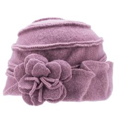 Lawliet Solid Color 1920s Womens 100% Wool Flower Winter Bucket Cap Beret Hat, Light Purple NWT