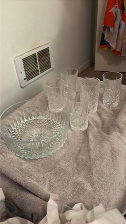 Arcoroc bowl and 5 glasses