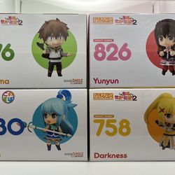 KonoSuba Nendoroids #630 Aqua, #758 Darkness, #826 Yunyun, #876 Kazuma GENUINE
