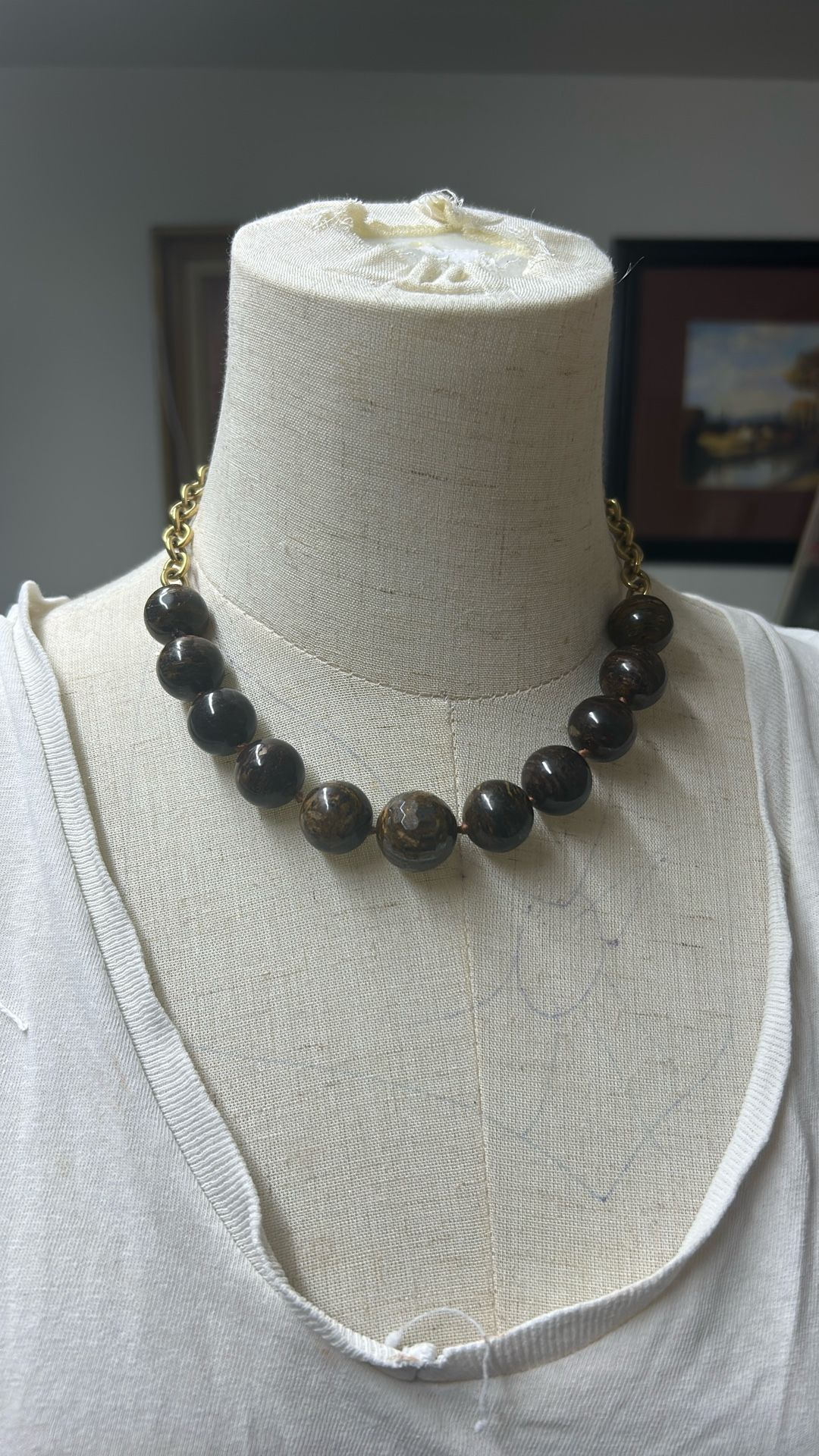 Brown Beads and Gold Tone Chain