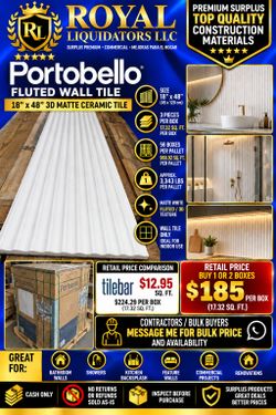 PORTOBELLO® FLUTED WALL TILE – 18" × 48" – MATTE WHITE