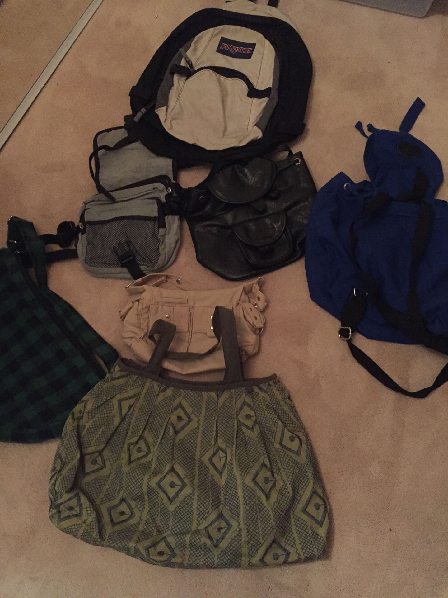 Total of 7 purse/backpack