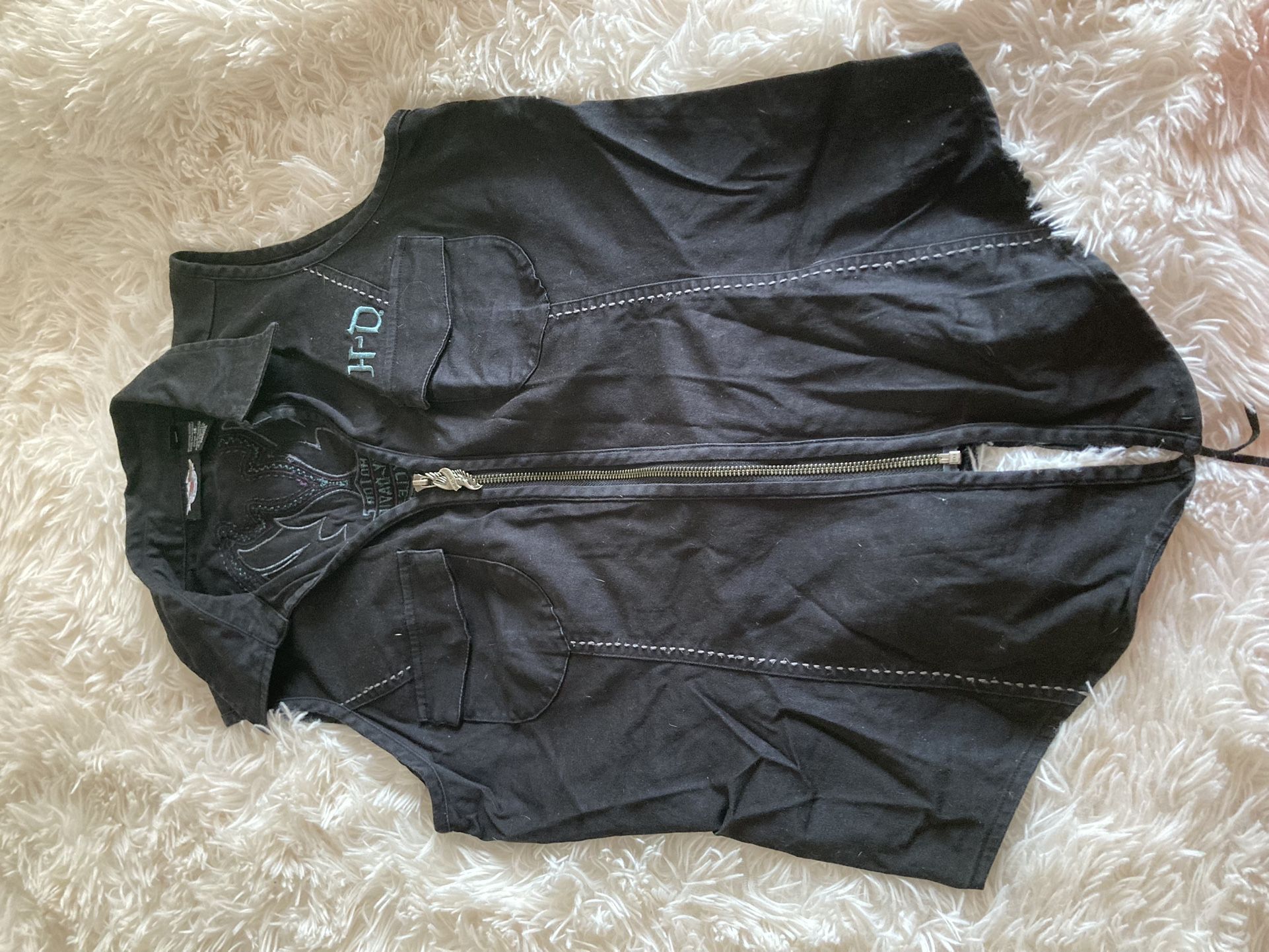 Vintage Women’s Size Large Black Harley Davidson Motorcycles Vest Jacket