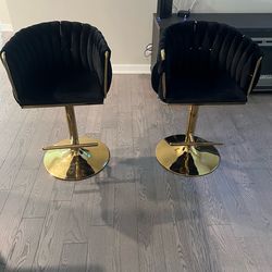 2 bar stools black suede with Gold trim