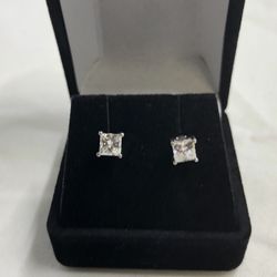 14KWG Ladies Stud Earrings 1.00CTW PRINCESS CUT Lab Grown Diamonds