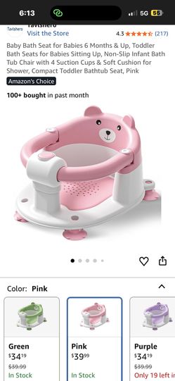 Baby Bath Seat for Babies 6 Months & Up, Toddler Bath Seats for Babies Sitting Up, Non-Slip Infant Bath Tub Chair with 4 Suction Cups & Soft Cushion f