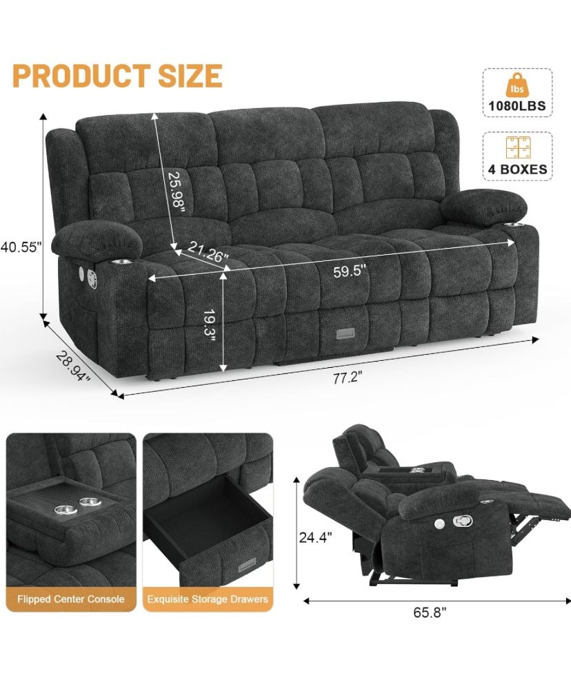 Recliners Sofa, Flip Middle Backrest Design. Please Read Description for Details and Location