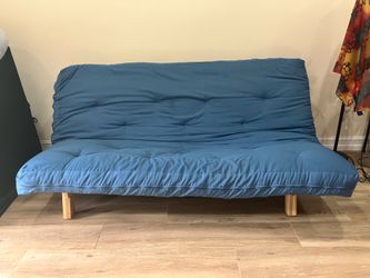Ikea Queen Futon Couch Light Wood Frame with Thick Cushion Mattress