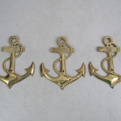 US Navy Fouled Anchor Solid Brass Nautical Wall Plaques Lot Of 3


