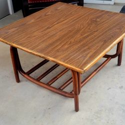 Vintage Rattan Bamboo Boho Coffee Table | End Table