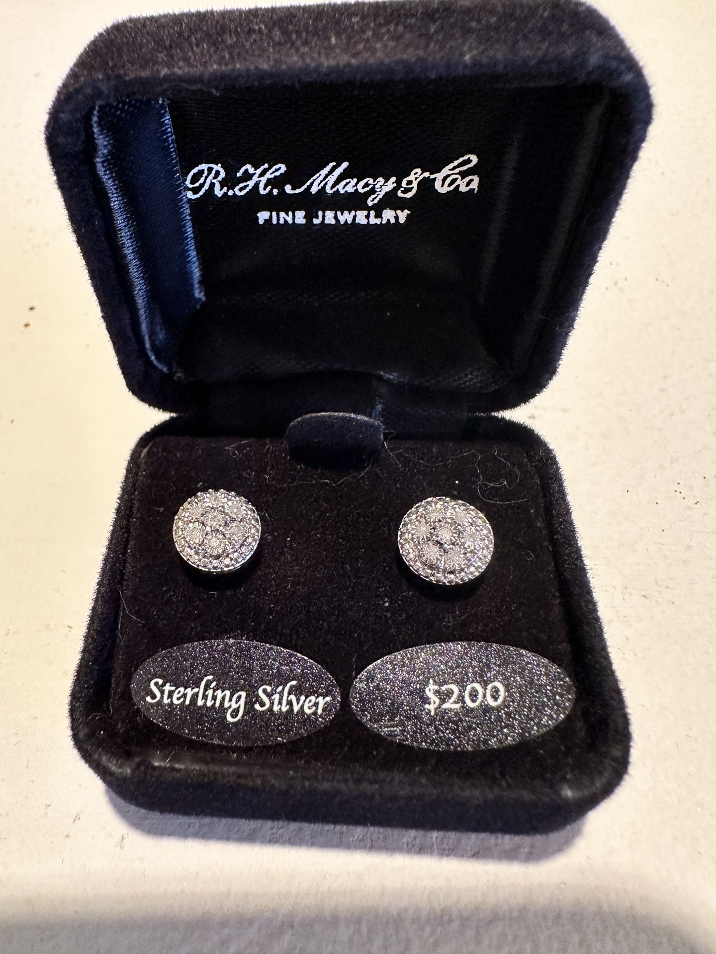 Brand New Sterling Silver Diamond Earrings