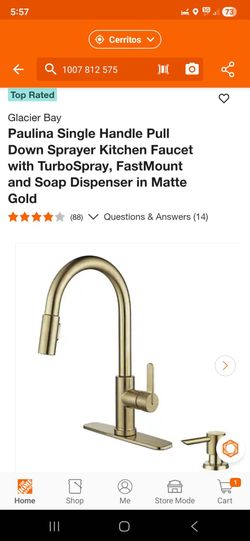 Glacier Bay Paulina Single Handle Pull Down Sprayer Kitchen Faucet with TurboSpray, FastMount and Soap Dispenser in Matte Gold
