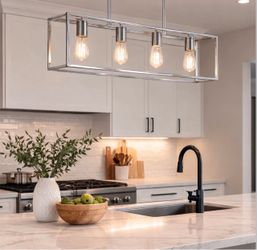 Brand New Modern Chrome 4-Light Rectangular Pendant Chandelier – Kitchen Island