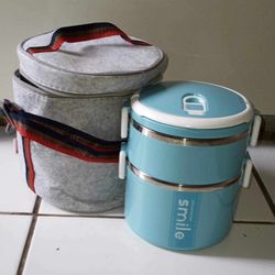 NEW HOT Stackable stainless steel lunch round bento box 1/2/3 tier inslated carry bag $20 FIRM