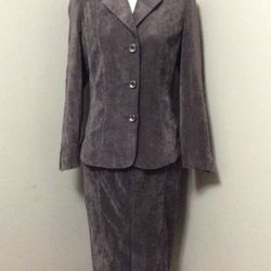 Miss Alliage Collection Retro Brown Velour Long Skirt Suit Jacket Stretch Sz 8