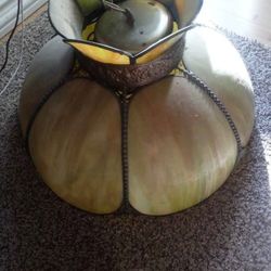 Vintage Stained Glass Green Slag Swirl Jadeite Light Hanging Lamp Fixture Shade