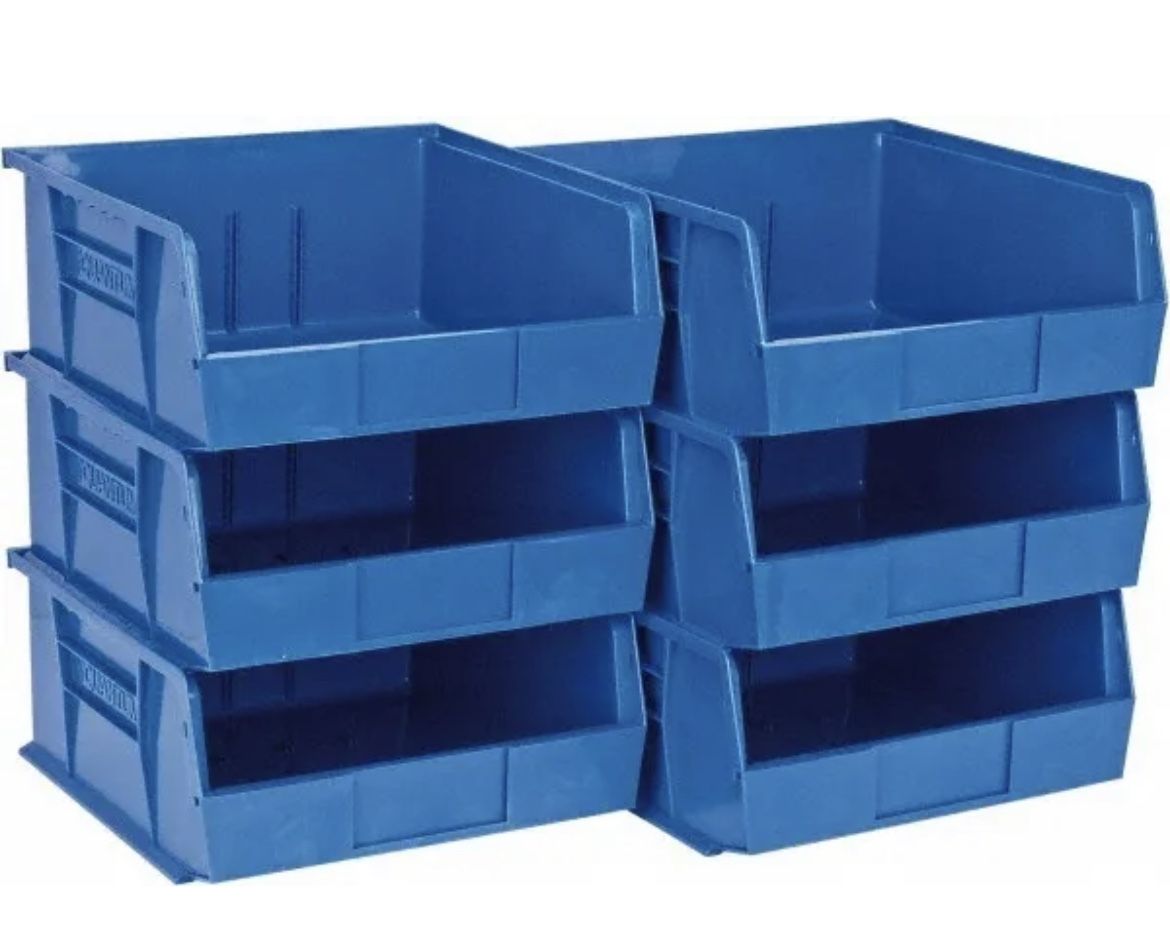 6 Pack Quantum Storage QUS235 Blue Ultra Stack & Hang Bins, 11"Wx10-7/8"Dx5"H