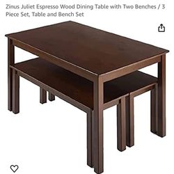 Wood Dining Table With 2 Benches 