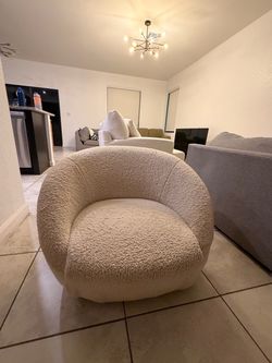 Cream Boucle Barrel Accent Chair