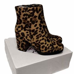 Olivia Miller walk with style Round Toe Side Zip Chunky Heel Boots leopard 8