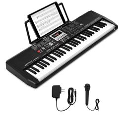 61-Key Electronic Keyboard Piano for Beginners with 200 Tones & Rhythms, Microphone, Learning Features, and Piano Note Stickers