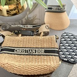 Straw Beach Bag And Hat And Wallet Set