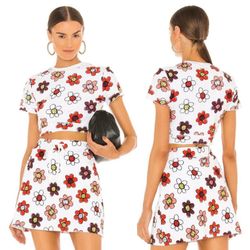 Miaou Crayola Floral Terry cloth Frida top tennis skirt bucket hat co-ord set L