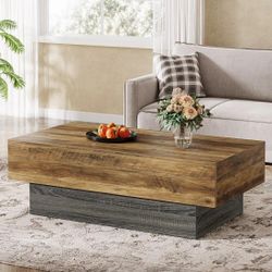 55" Coffee Table, Farmhouse Center Table Tea Table With Sturdy Pedestal