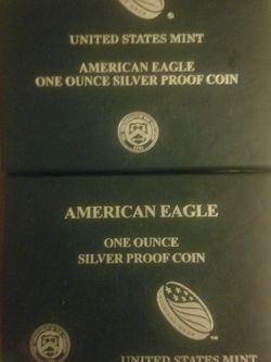 Silver Eagle Coins, 2x Proof Coins, One Is Burnished Proof.
