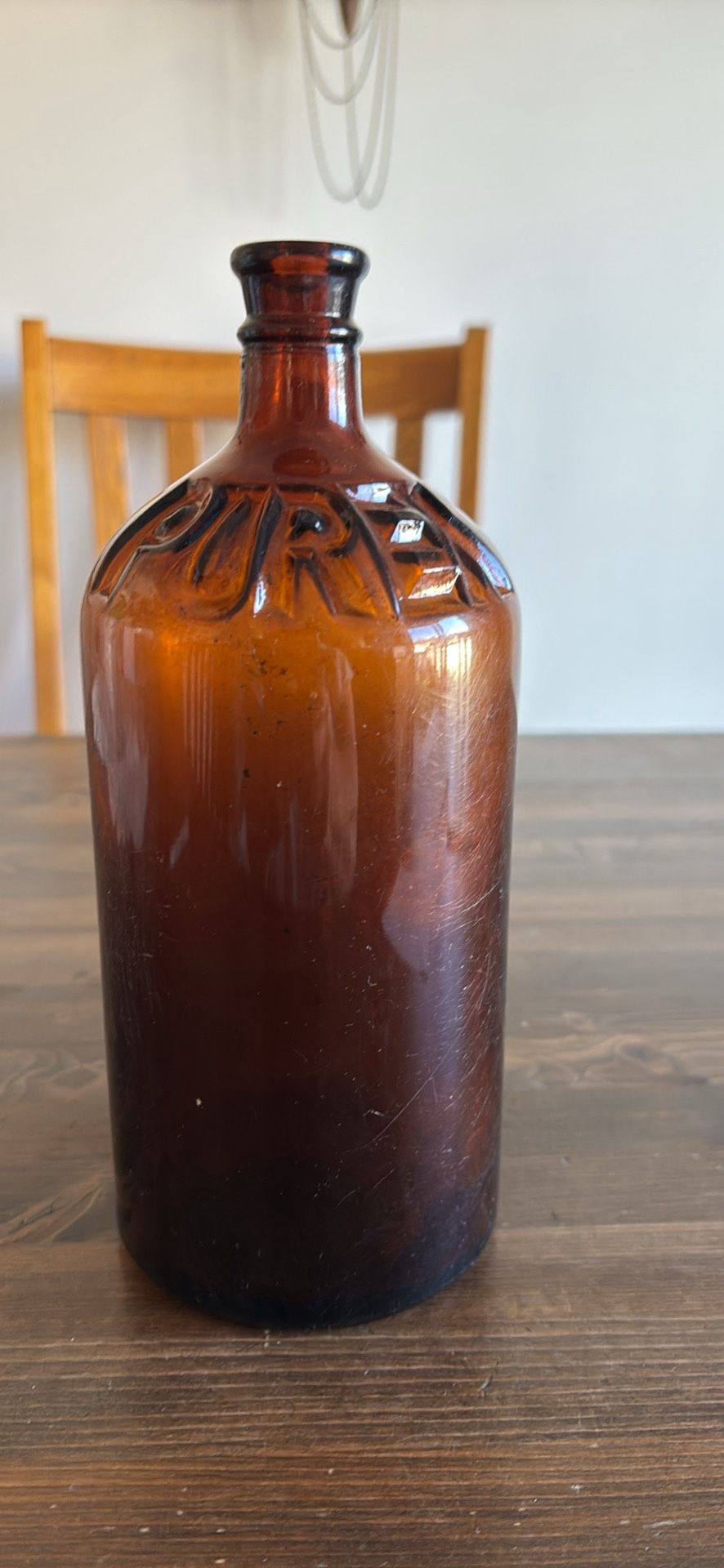 Vintage brown glass Purex bleach bottle Early 1900’s Anchor Hocking 32 oz size 9”