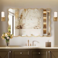 36”x24” Scalloped Gold Wavy Accent Mirror 
