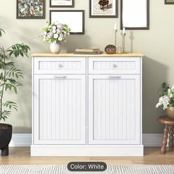 2 door tilted trash bin cabinet white brand new