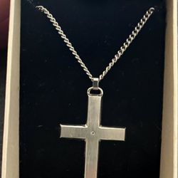 Mens 24” Stainless Steel Cross Necklace 