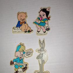Vtg-4-1988 Warner Bros Fridge Magnets-Porky Pig, Bugs Bunny, Petunia, Elmer Fudd