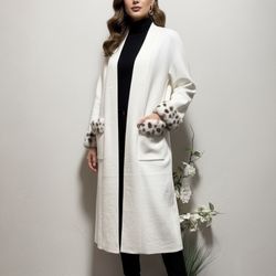 Maxsport Long Duster Coat With Faux Fur Cuffs And Pockets 