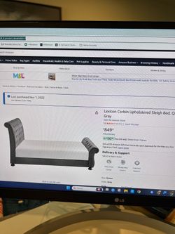 Upholstered Sleigh Bed (Queen – Grey)