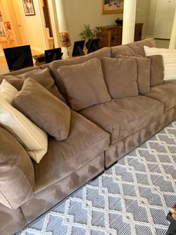 Large Taupe Microsuede Sofa with Cushions