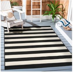 Better Homes & Gardens 7' x 10' Black and White Striped Outdoor Rug