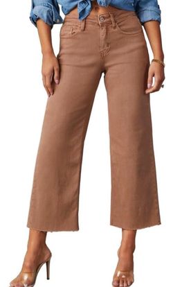 New Size 6 Allimy Women's High Waisted Wide Leg Ripped Capri Jeans Pants Rust