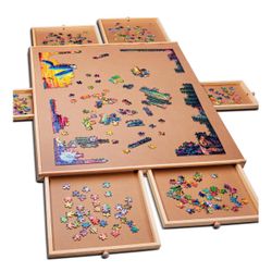 1500 Piece Wooden Jigsaw Puzzle Table - 6 Drawers, Puzzle Board | 27” X 35” Jigsaw Puzzle Board Portable - Portable Puzzle Table | for Adults and Kids