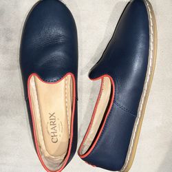 Charix Dark Navy Slip-Ons Sz 38 Women’s 8 Red Trim Turkish Leather