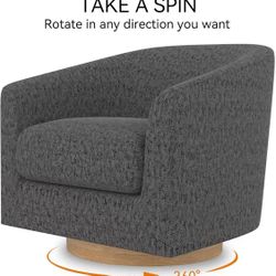 Swivel Barrel Accent Chair with Solid Wood Base, 
