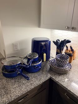 Beautiful by Drew Berry Moore Blue air fryer with Kitchen Set