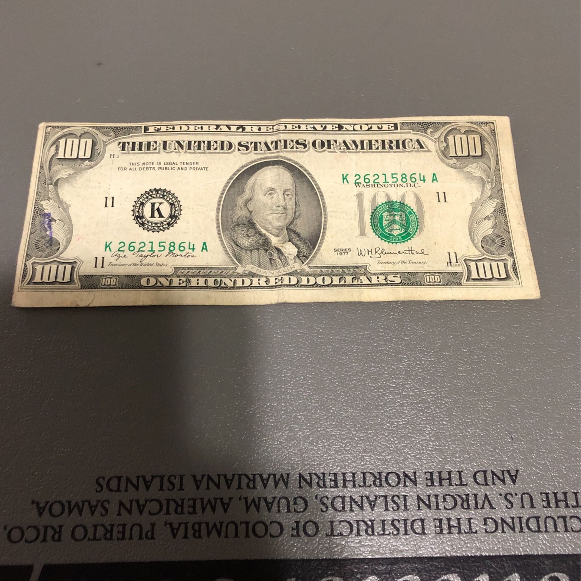 1977 $100 Bill Off Center Error Dollar RARE!