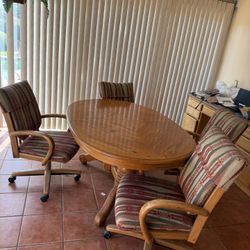 Oak Wood Kitchen Table, 4 Chairs, 2 Leaves
