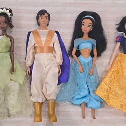 Disney Princess Alladin Jasmine Snow White Tiana Dolls Bundle 